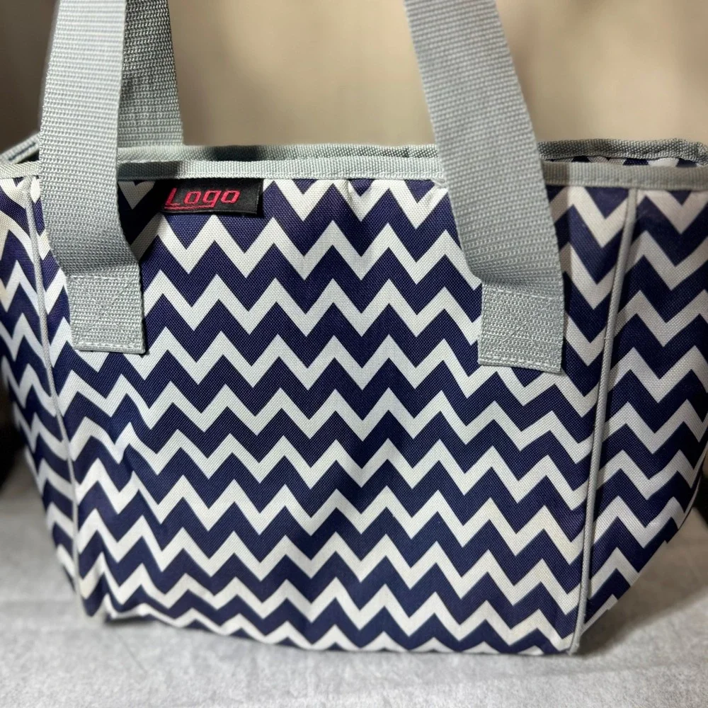 Logo Ole Miss Rebels Insulated Lunch Tote Bag Navy White Chevron Cooler Zipper